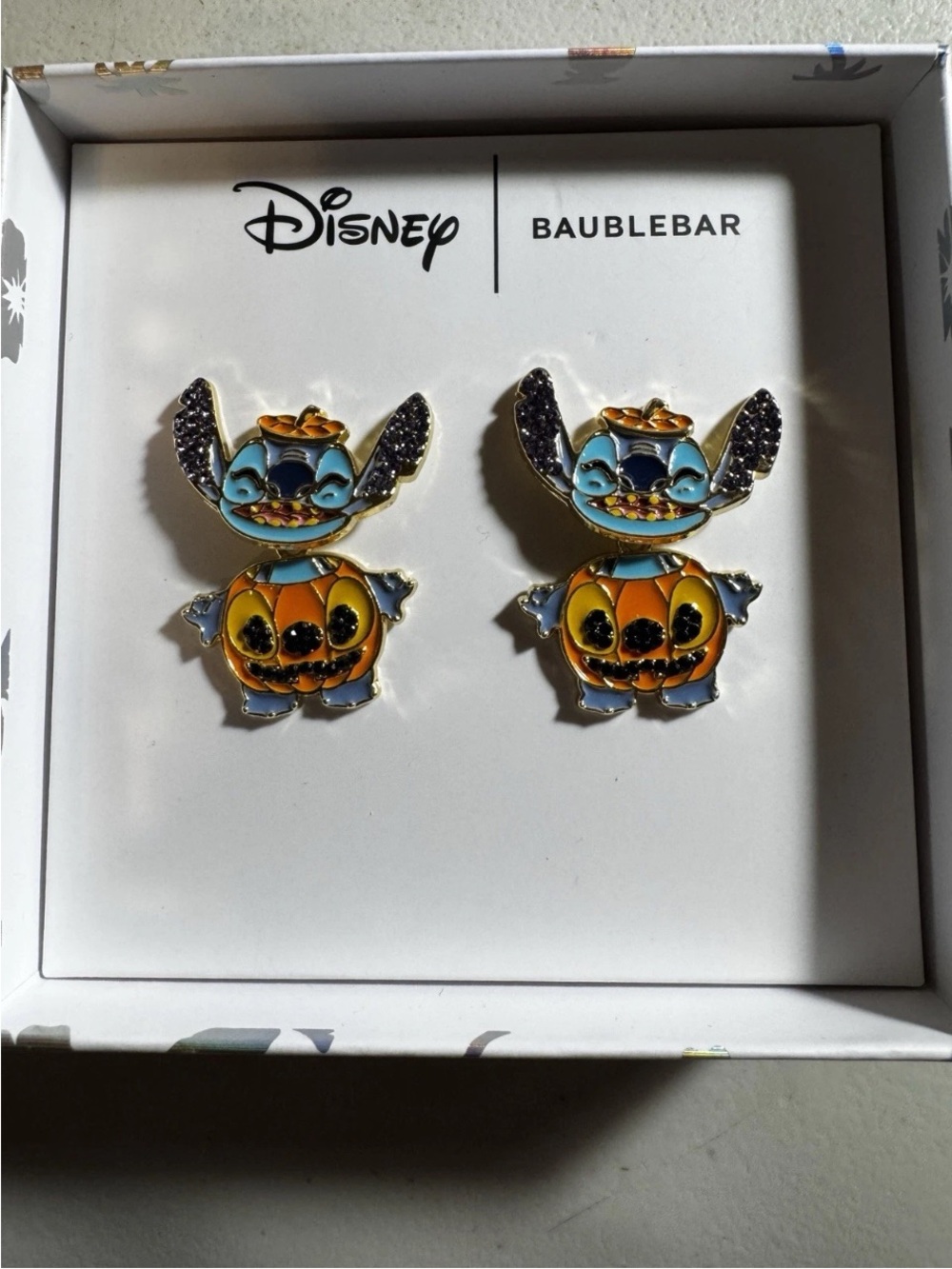 New Baublebar Disney Stitch Pumpkin Halloween Fall Dangle Movement Earrings 3D